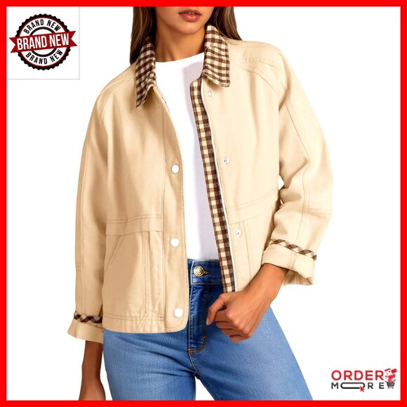 Cropped Barn Jacket Lightweight Cotton Zip Up Casual Fall Outerwear